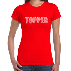 Glitter t-shirt rood Topper rhinestones steentjes voor dames - Glitter shirt/ outfit 2XL  -