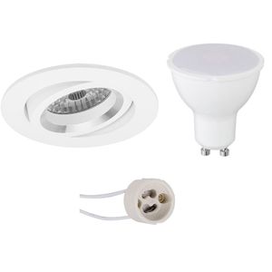 LED Spot Set - Aigi - Pragmi Aerony Pro - GU10 Fitting - Inbouw Rond - Mat Wit - 6W - Warm Wit 3000K - Kantelbaar - Ø82mm