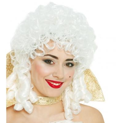 Carnaval verkleed pruik - dames - Middeleeuwse stijl - wit - krullen - klassiek