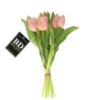 Kunst tulpen boeket Vermeer - 7x stuks - lichtroze - real touch - 31 cm - kunst zijdebloemen