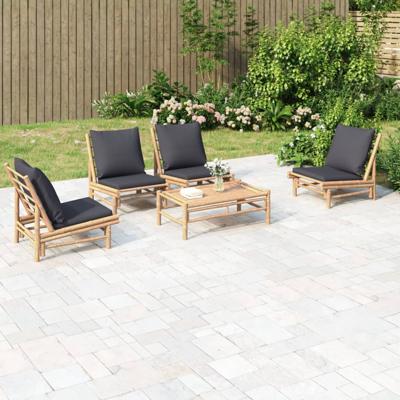 5-delige Loungeset met kussens bamboe donkergrijs