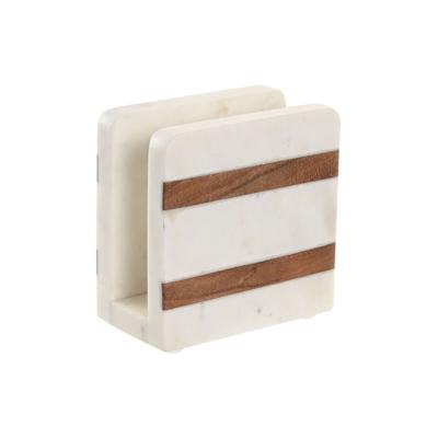 Servethouder Home ESPRIT Wit Natuurlijk Acacia 12,7 X 7 X 12,7 CM