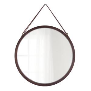 Wandspiegel aan ophangkoord - rond - bamboe - frame kleur donkerbruin - 38 x 38 cm