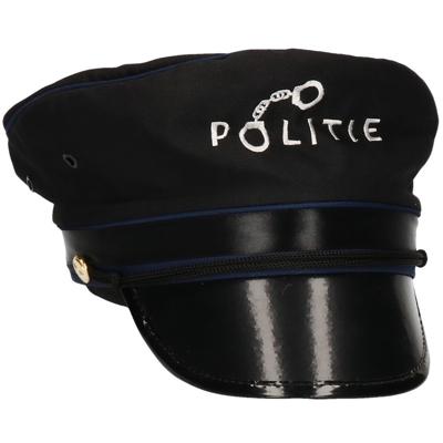 Politie carnaval verkleed pet - zwart - voor volwassenen - algemene maat - hoeden - polyester