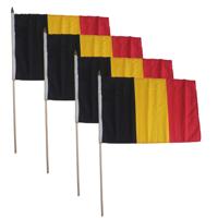 Grote zwaaivlag Belgie - Set van 4x stuks - 30 x 45 cm - polyester - Luxe - Belgie versiering - vlag