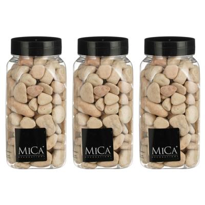 Mica Decorations decoratie stenen - 3x - 650ml - groot - licht beige mix - hobby steentjes