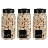 Mica Decorations decoratie stenen - 3x - 650ml - groot - licht beige mix - hobby steentjes