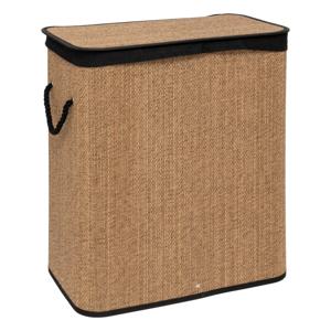 Dubbele Wasmand met deksel - bamboe hout - 100 Liter- naturel zwart - 52 x 32 x 63 cm - sorteren