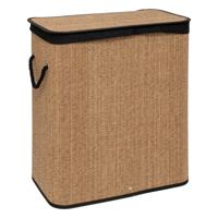 Dubbele Wasmand met deksel - bamboe hout - 100 Liter- naturel zwart - 52 x 32 x 63 cm - sorteren