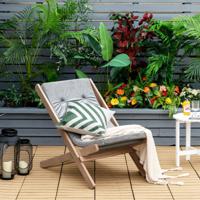 Tuin Ligstoel Opvouwbaar Houten Stoel met Kussen voor Zwembad Natuur + Grijs