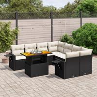 9-delige Loungeset met kussens poly rattan zwart