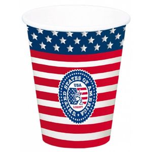 Amerikaans thema party kartonnen bekers 8 stuks van 700 ml - Feestbekertjes