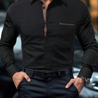 Bon&Bon Men's Dark Grey Long Sleeve Pocket Casual Shirt | Regular Fit Black / M