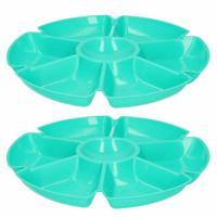 Excellent Houseware Hapjes/chips serveerschaal - set 2x stuks - turquoise - 29 cm - thumbnail