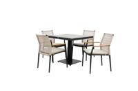 Qopps Javie up down tuintafel met 4 Indra stapelbare tuinstoel