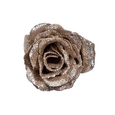 1x stuks decoratie bloem op clip champagne glitter 7 cm