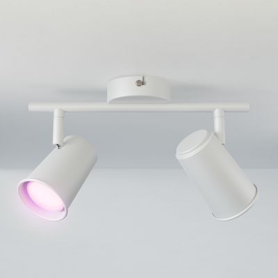 HOFTRONIC SMART Riga Smart LED Plafondlamp 2 spots Wit - Draaibaar en Dimbaar - 2 lichts Dubbel - GU10 RGBWW - Plafondspot woonkamer en gang - Opbouwspot verlichting - Google Home & Amazon Alexa
