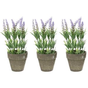 4x stuks groene/lilapaarse Lavandula/lavendel kunstplanten 25 cm in pot