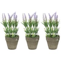 4x stuks groene/lilapaarse Lavandula/lavendel kunstplanten 25 cm in pot - thumbnail