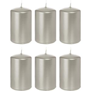 Cilinderkaars/stompkaars - 6x - zilver - 5 x 8 cm - 18 branduren