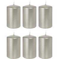 Cilinderkaars/stompkaars - 6x - zilver - 5 x 8 cm - 18 branduren