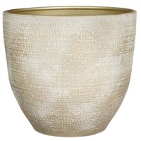 Plantenpot/bloempot Carrie terracotta champagne met flakes patroon - D35/H32 cm - thumbnail