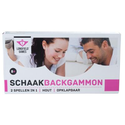Longfield schaak en backgammon houten cassette 30x16x4 cm
