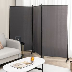 3-Paneels Kamerscherm Op Wielen Privacyschermen 180 cm Draagbare Vrijstaande Stoffen Scheidingswand 262 X 180 CM