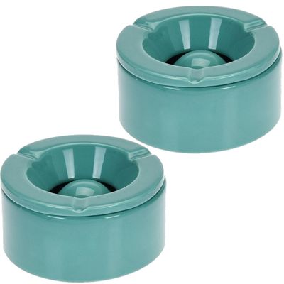 6x Petrol groene storm/terras asbakken 12 cm