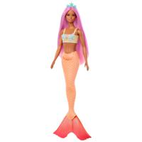 Mattel Zeemeerminpop met roze haar en zacht oranje staart pop