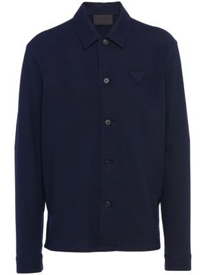 Prada chemise en laine mélangée à plaque logo - Bleu