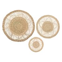 Wanddecoratie set - 3-delig - rond - riet - bohemian/boho stijl - thumbnail