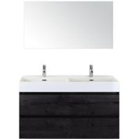 Maxx XL Badmeubelset 120 cm - Black Oak - Wastafel Kube Dubbel 2 Kraangaten met Spiegel