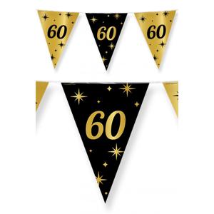 60 jaar Leeftijd verjaardag vlaggetjes - 4x stuks - zwart/goud - 10 meter - versiering - feestartike
