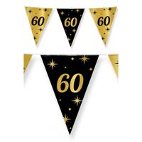 60 jaar Leeftijd verjaardag vlaggetjes - 4x stuks - zwart/goud - 10 meter - versiering - feestartike