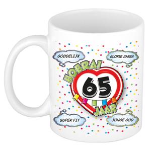 Verjaardag cadeau mok 65 jaar - wit - glorie jaren - 300 ml - keramiek