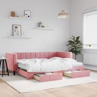 Slaapbank met onderschuifbed en lades 80x200 cm fluweel roze