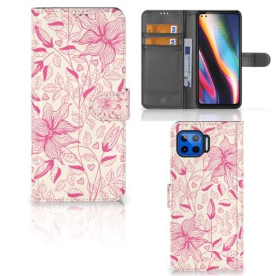 Motorola Moto G 5G Plus Hoesje Pink Flowers | Portemonnee hoesje