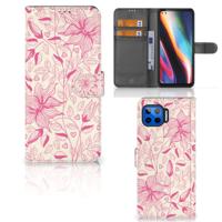 Motorola Moto G 5G Plus Hoesje Pink Flowers | Portemonnee hoesje
