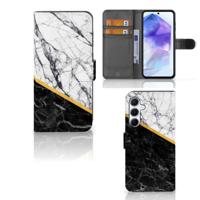 Samsung Galaxy A55 | Bookcase | Marmer Wit Zwart - Origineel Cadeau Man