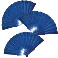 Handwaaier/spaanse waaier - 4x stuks - blauw - polyester - Verkoeling in de zomer - 41 x 22 cm