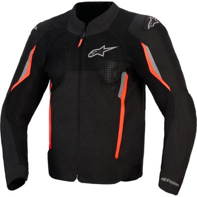ALPINESTARS AST V3 Air Jacket, Doorwaai motorjas heren, Zwart-Donker Grijs-Rood Fluo