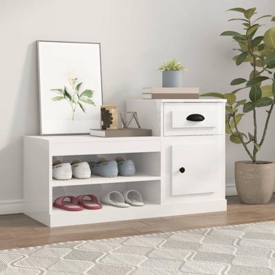Schoenenkast 100x42x60 cm bewerkt hout hoogglans wit