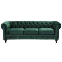 Beliani CHESTERFIELD - Driezitsbank-Groen-Fluweel - thumbnail