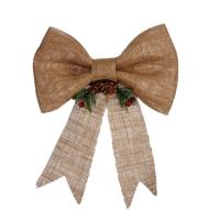 Kerstboomversiering ornament strikjes/strikken jute beige 25 x 26 cm