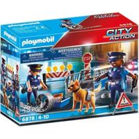 PLAYMOBIL 6878 Politieblokkade, Stadsactie, Bevat een politieblokkade met politiehond en diverse accessoires, voor kinderen vanaf 4 jaar.