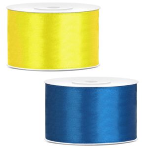 Sierlinten/cadeaulinten/satijnen linten - Set 2x stuks - geel en blauw - 38 mm x 25 meter