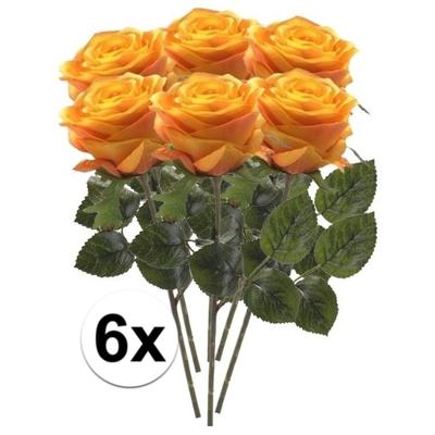 Kunstbloem roos Simone - 6x - geel/oranje - 45 cm - decoratie bloemen