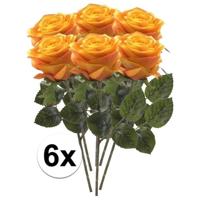 Kunstbloem roos Simone - 6x - geel/oranje - 45 cm - decoratie bloemen