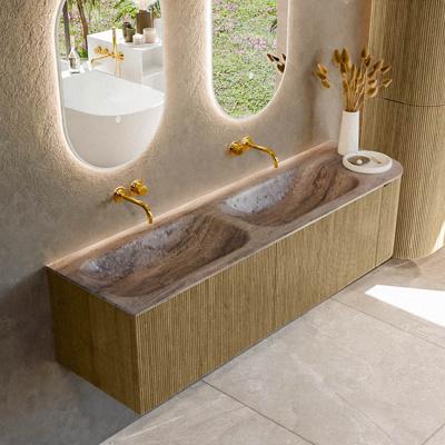 Badmeubel Mondiaz Kurve-Dlux | 165 cm | Meubelkleur Dusk | Wastafelkleur Oza | Solid surface | Dubbel / Links spoelbak | Zonder kraangat(en)